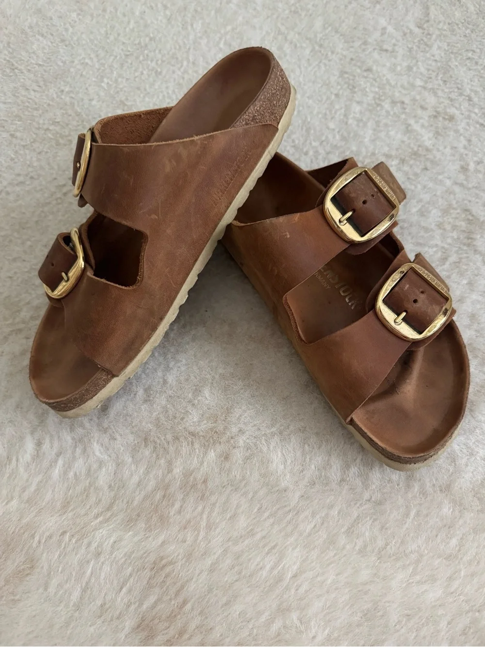 Birkenstock Arizona Big Buckle Cognac Oiled Leather Gold Buckle - 39